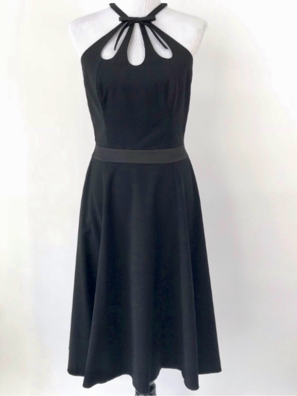 Escada Black Halter Midi Dress with Keyhole Bow Sz 36 = USA 4 “needs button”
